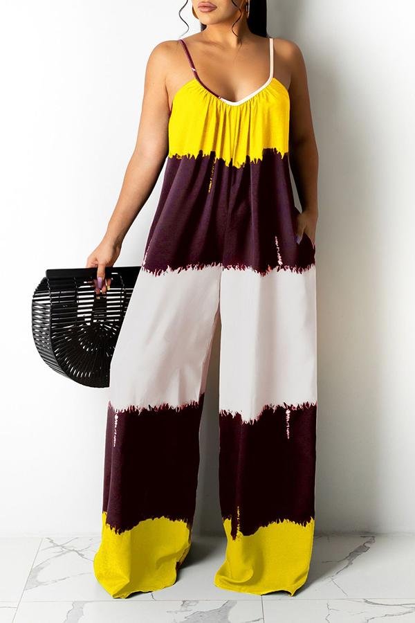 Contract Color Pocket Wide Leg Rompers