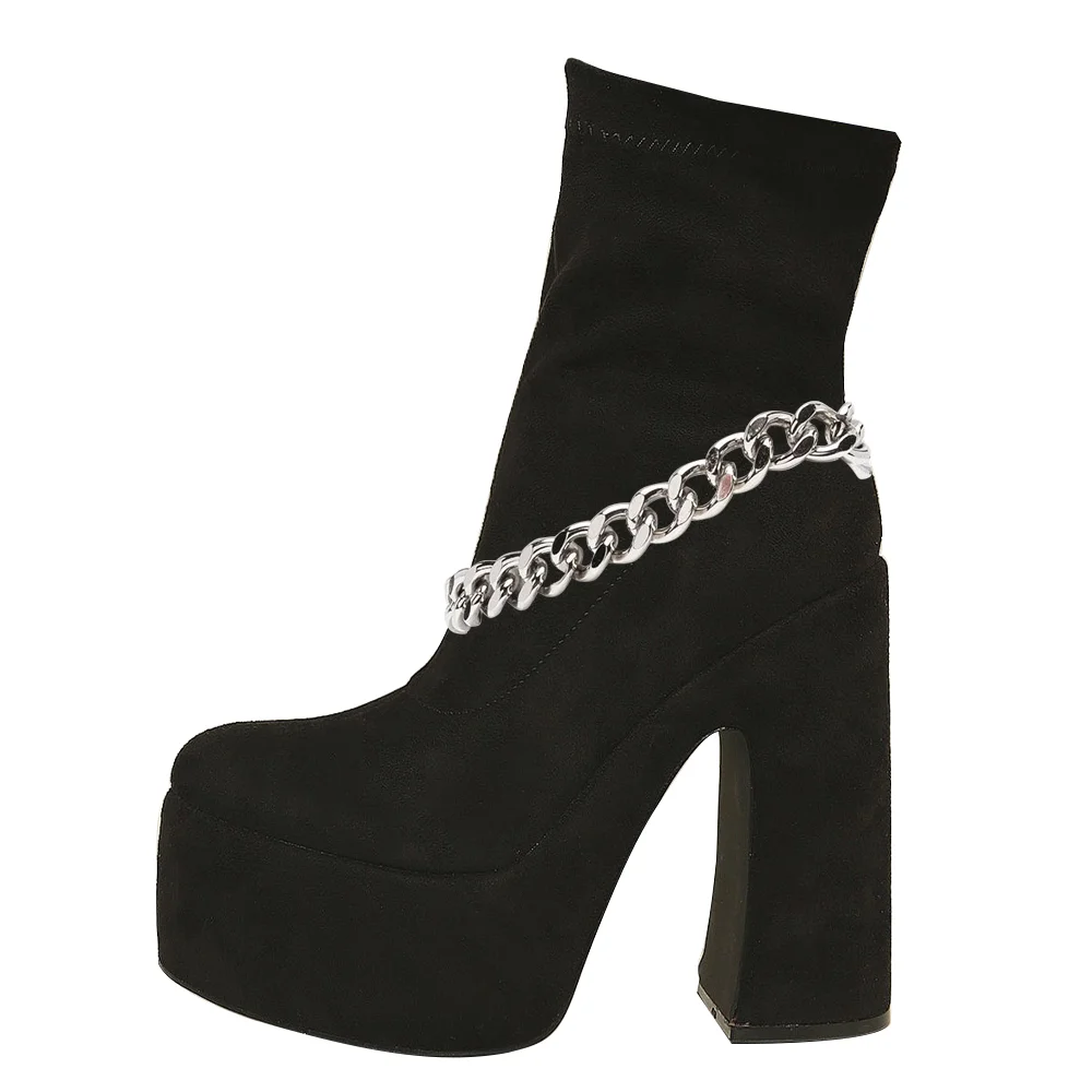 Black Platform Chunky Heel Pumps Zip-Up Boots Nicepairs