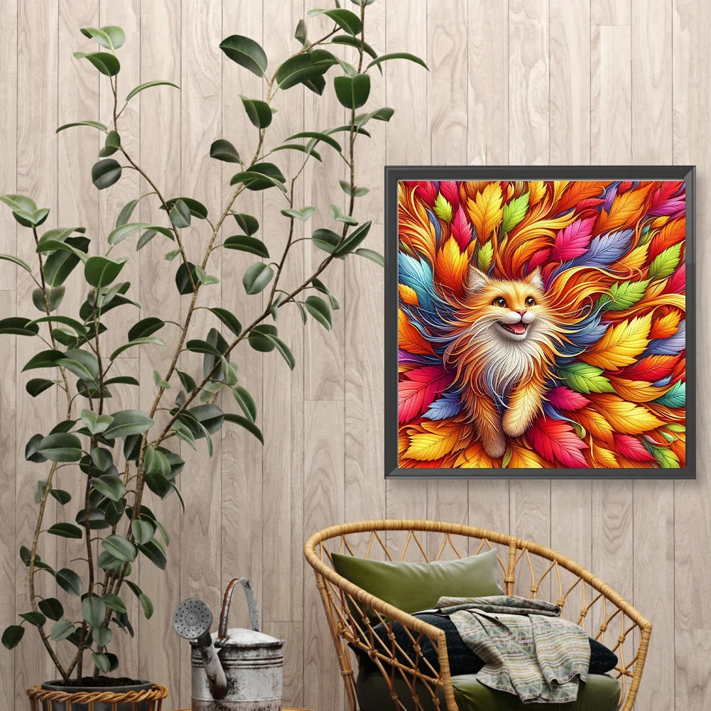 Diamond Painting - Full Round Drill - Leaf Orange Cat(Canvas|40*40cm)