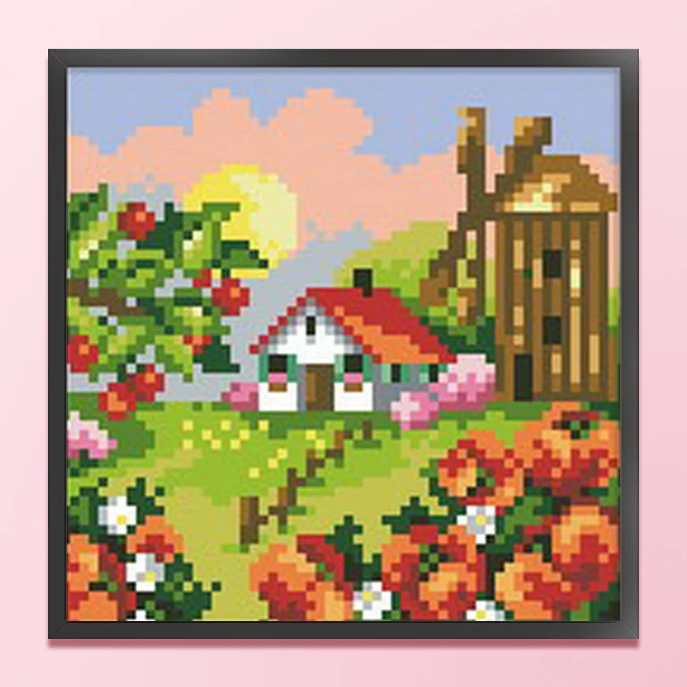 9CT Full Stamped Cross Stitch Bead Embroidery - Landscape Spring(Canvas|17*17CM)