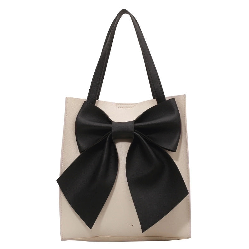 Women’s Medium Pu Leather Bow Knot Streetwear Square Magnetic Buckle Handbag