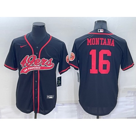 Men's San Francisco 49ers #16 Joe Montana Black Cool Base Stitched Baseball Jersey LVIN