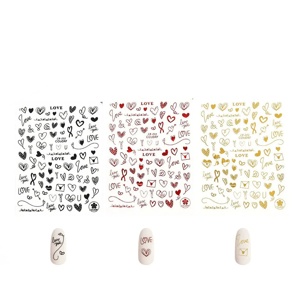 3Pcs Nail Stickers 3D Adhesive DIY Nail Art Transfer Flowers Love Abstract Sexy Woman Face Design Stickers For Nails Manicure-Nail Inspo