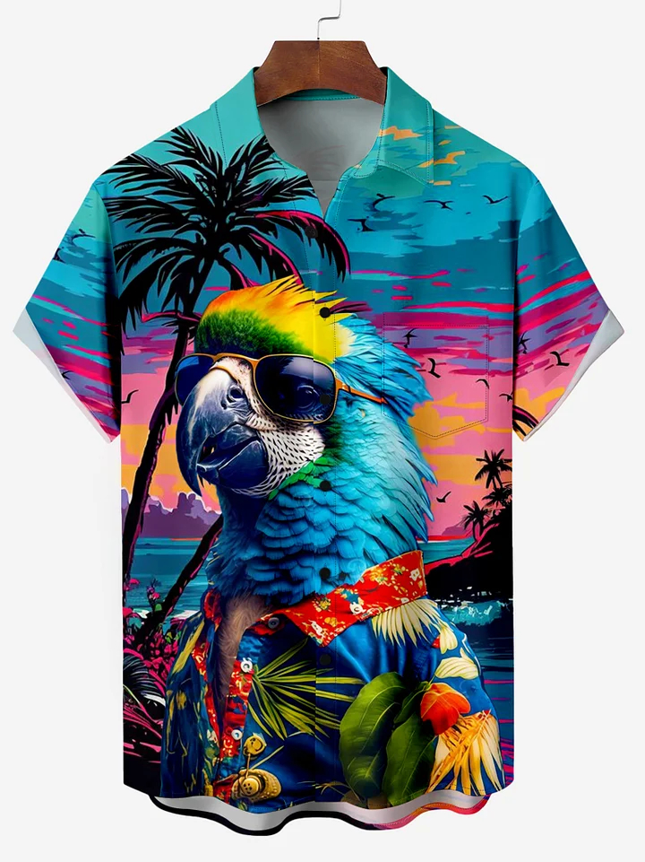 Hawaii Mr. Parrot Vacation Short Sleeve Shirt PLUSCLOTHESMAN