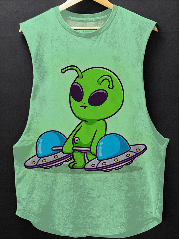 Men's Alien Weightlifting Spaceship Art Print Tank Top