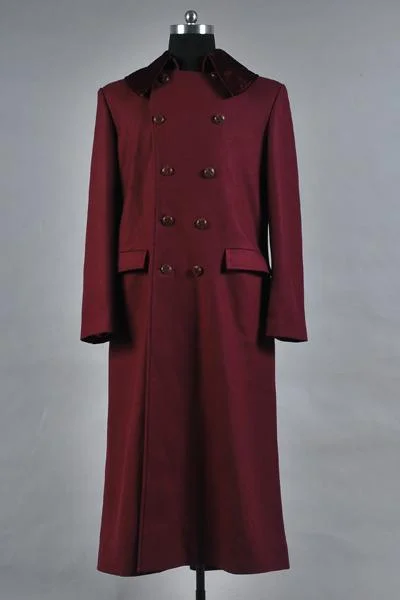 Doctor Who 4Th Doctor Plum Red Long Trench Wool Coat Costume