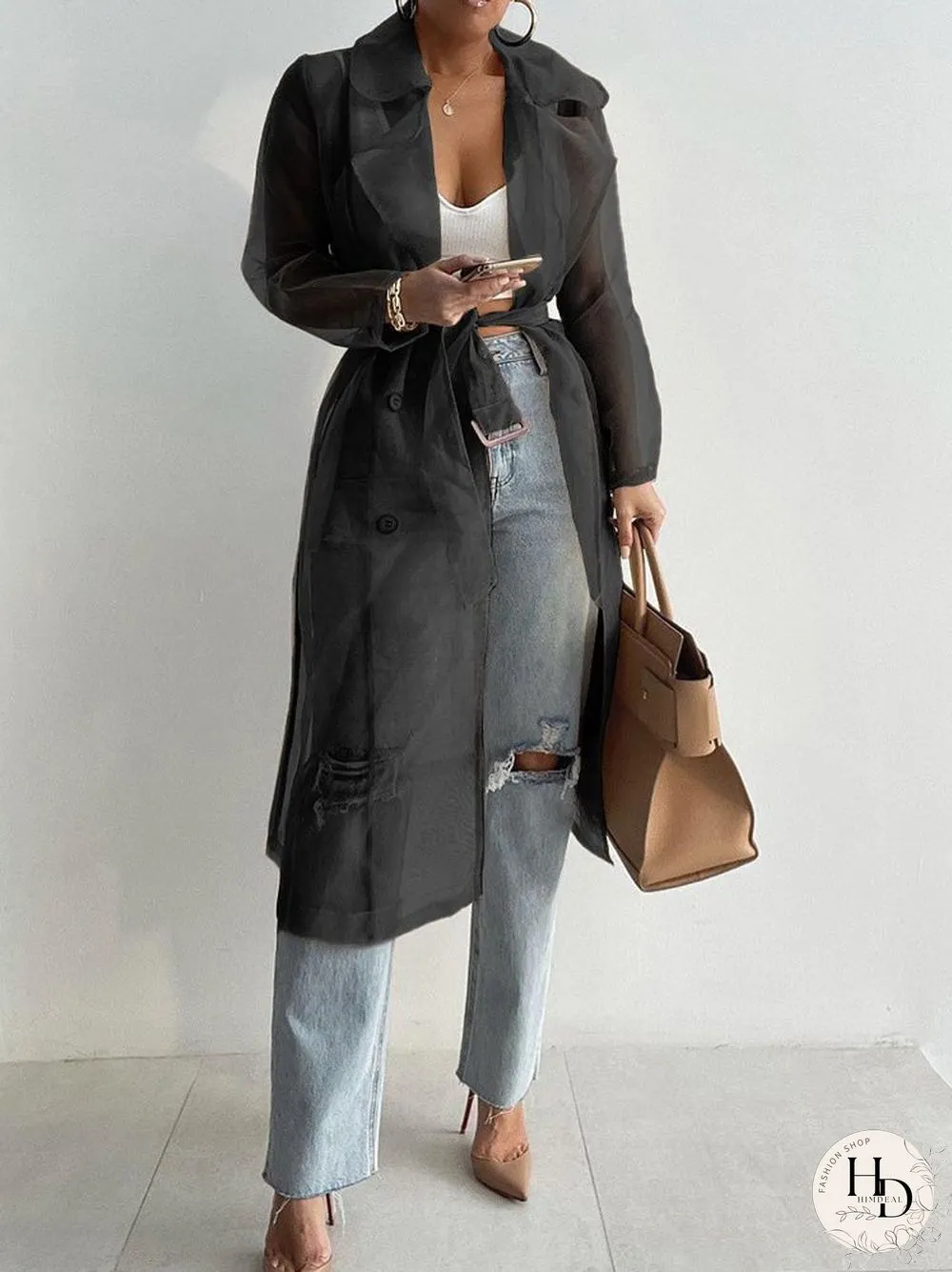 Women'S Cardigans Solid Lapel Mesh Lantern Long Sleeve Cardigan