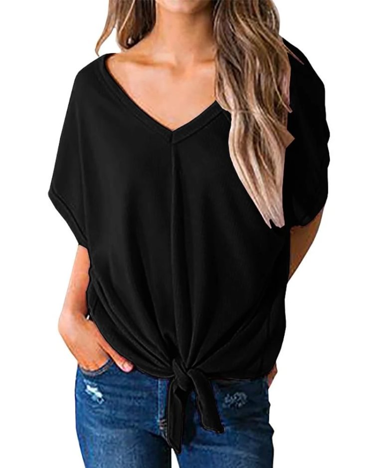 lace up design v neck short sleeves t shirts p126504