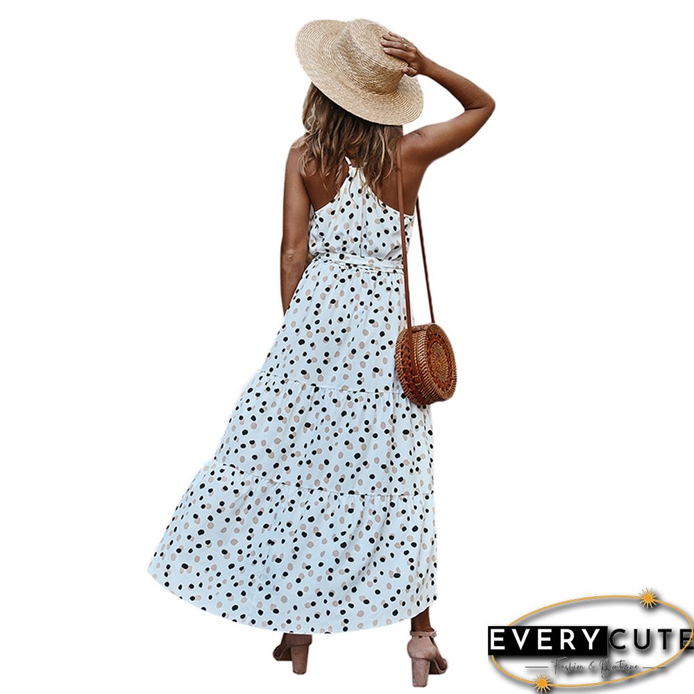 White Polka Dot Sleeveless Maxi Dress