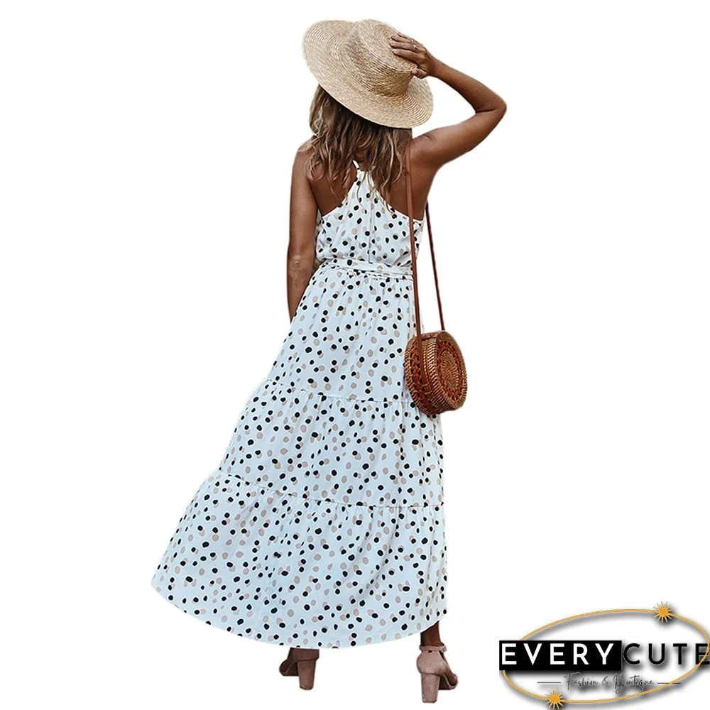 White Polka Dot Sleeveless Maxi Dress