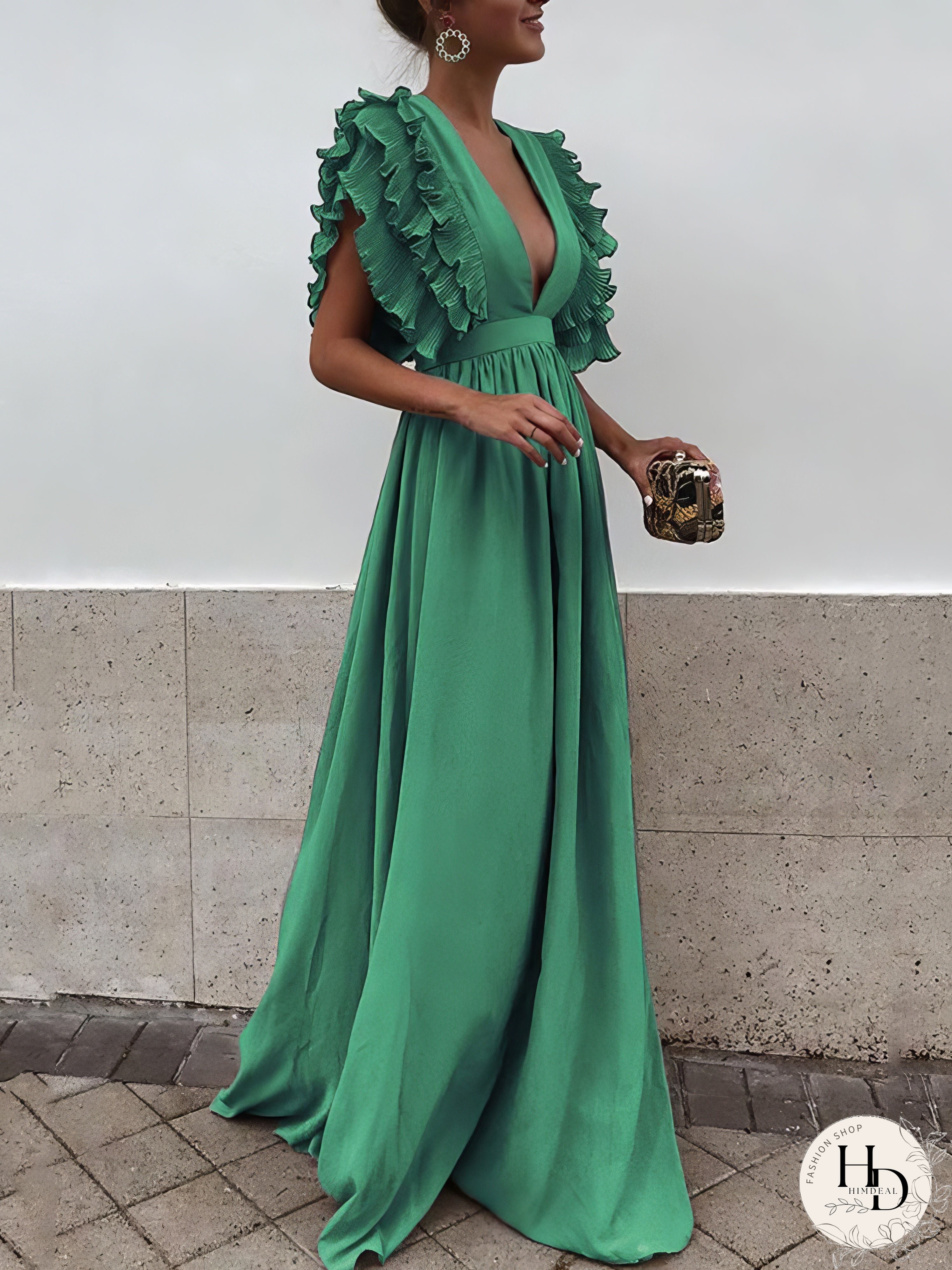 Copy of Flying Sleeves V-neck Open Back Solid Long Flowy Dress