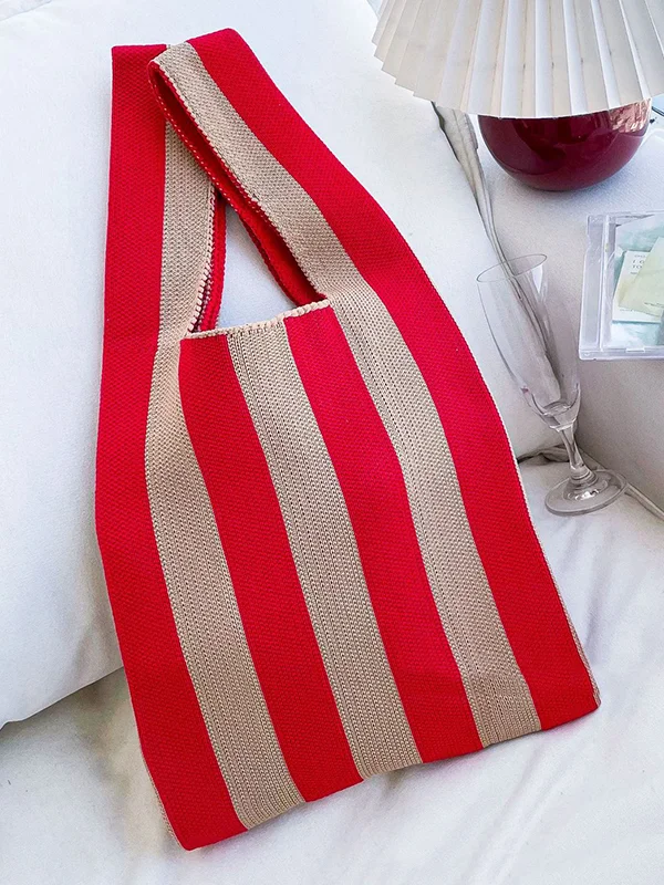 Contrast Color Striped Bags Woven Handbag