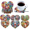 6Pcs/set Diamond Painting Wooden Love Animals Coaster Cup Cushion With Holder