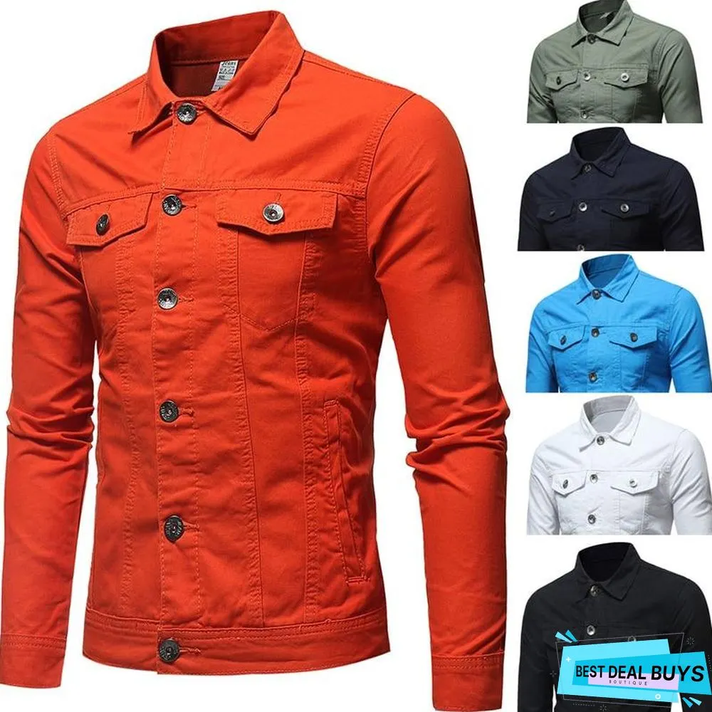 Men's Pure Color Casual Fit Jacket Long Sleeve Bomber Jacket Male Outwear Overcoat Slim Coat