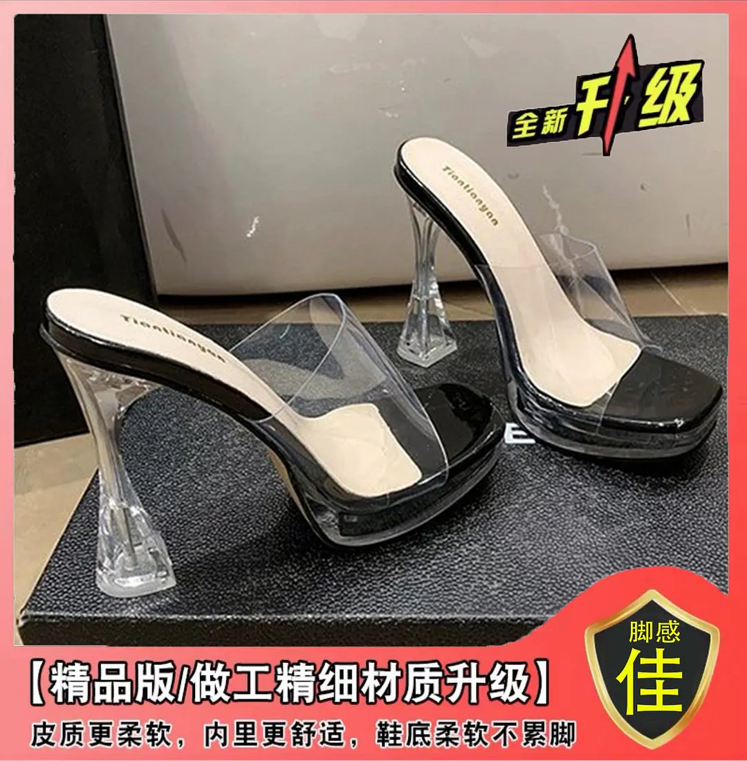 Breakj Breakj Transparent Crystal Coarse Heel Drag Waterproof High Heels T-T-Car Model Women Sandals Night Shop Show Pole Dance Shoes