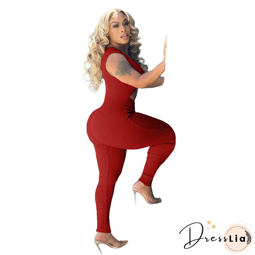 Sleeveless Cut Out Skinny One Piece Jumpsuit