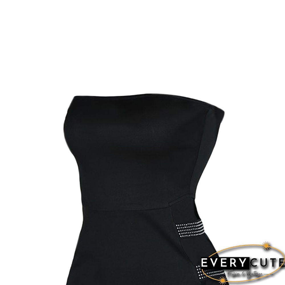 Women&rsquo;s Sexy Bodycon Pencil Dress Rhinestone Hollow Out Off Shoulder Solid Color Skinny Mini Short Dress Party Nightclub Wear