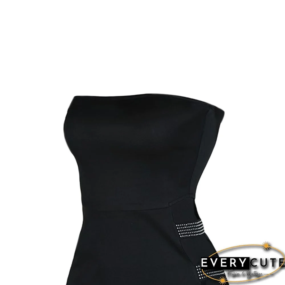 Women&rsquo;s Sexy Bodycon Pencil Dress Rhinestone Hollow Out Off Shoulder Solid Color Skinny Mini Short Dress Party Nightclub Wear