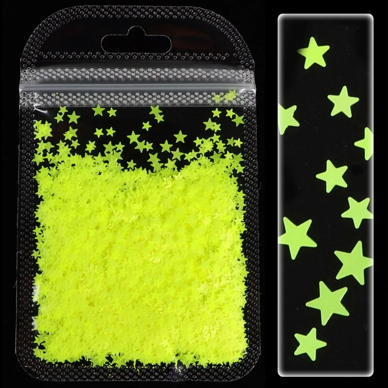 Fluorescent Star Sequin 3mm/4MM Neon Nail Glitter 3D Mixed Color Nail Art Accessories Gel Polish Nail Art Decoration Accessories