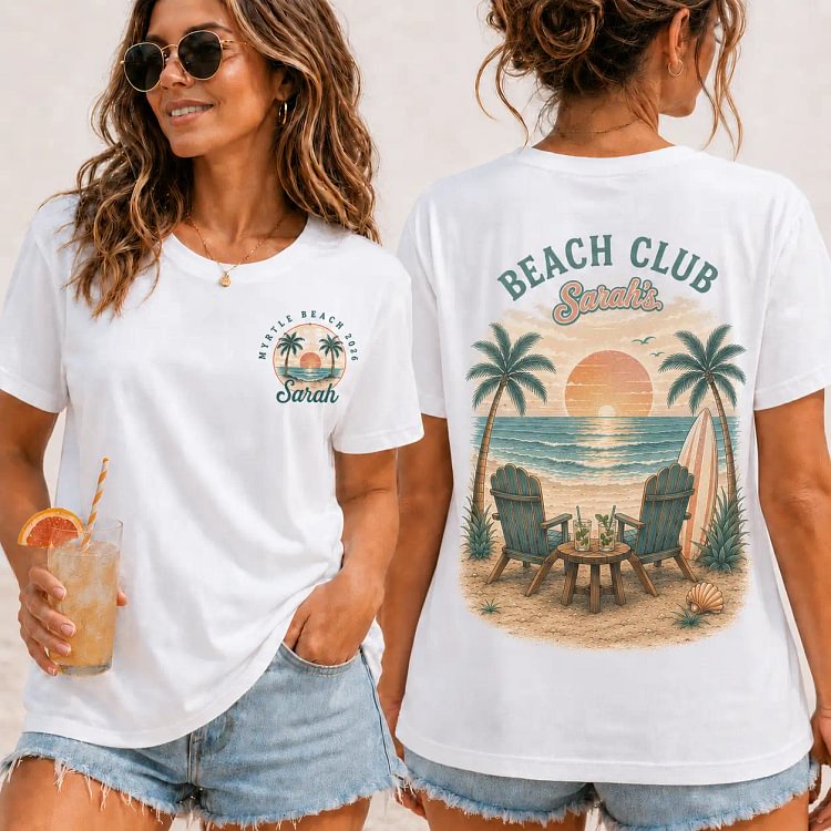 Personalized Beach Club Tee &ndash; Custom Name & Destination Vacation Shirt
