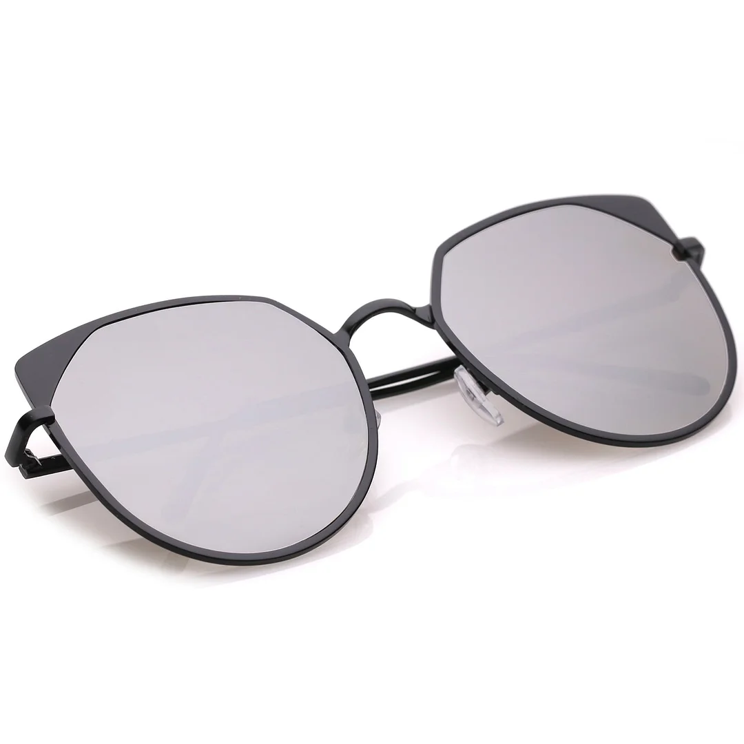 Women's Oversize Cat Eye glasses With Colored Mirror Flat Lens 59mm