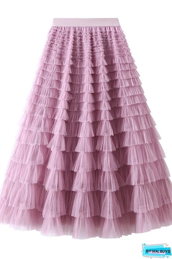 Be Your Own City Queen Tiered Elastic Waist Tulle Maxi Skirt