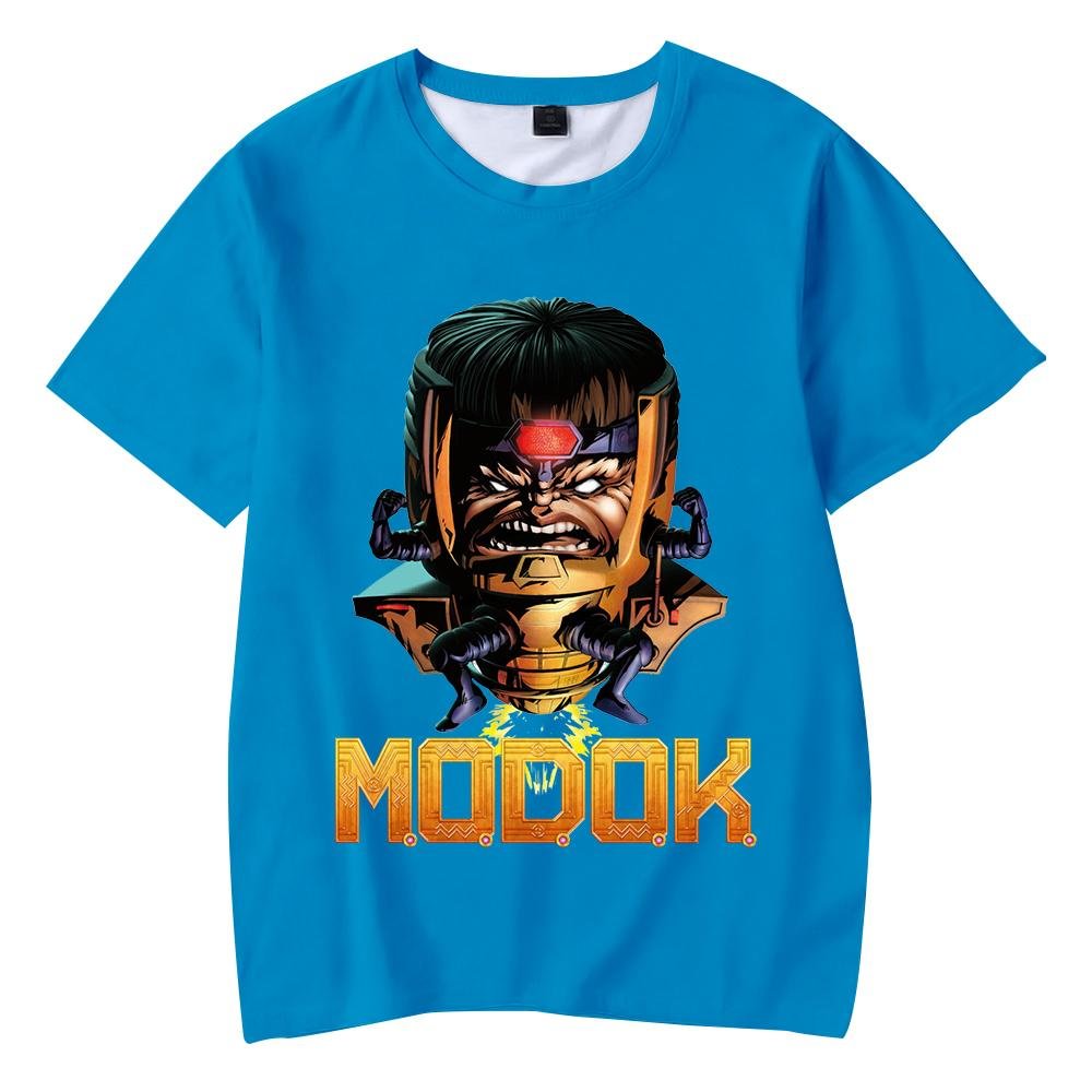 M.O.D.O.K. T-Shirt Round Neck Short Sleeves Blue Top for Kids Adult Home Outdoor Wear