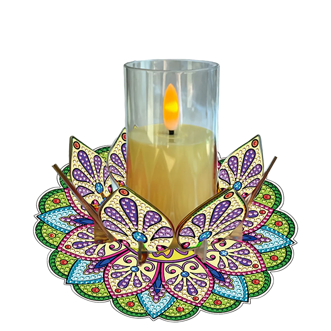 Mandala Lotus-M Acrylic DIY Diamond Painting Candle Holders Without Candles Crystal Painting Tealight Candle Stand Table Centerpiece for Adults Beginners Home Party Decor