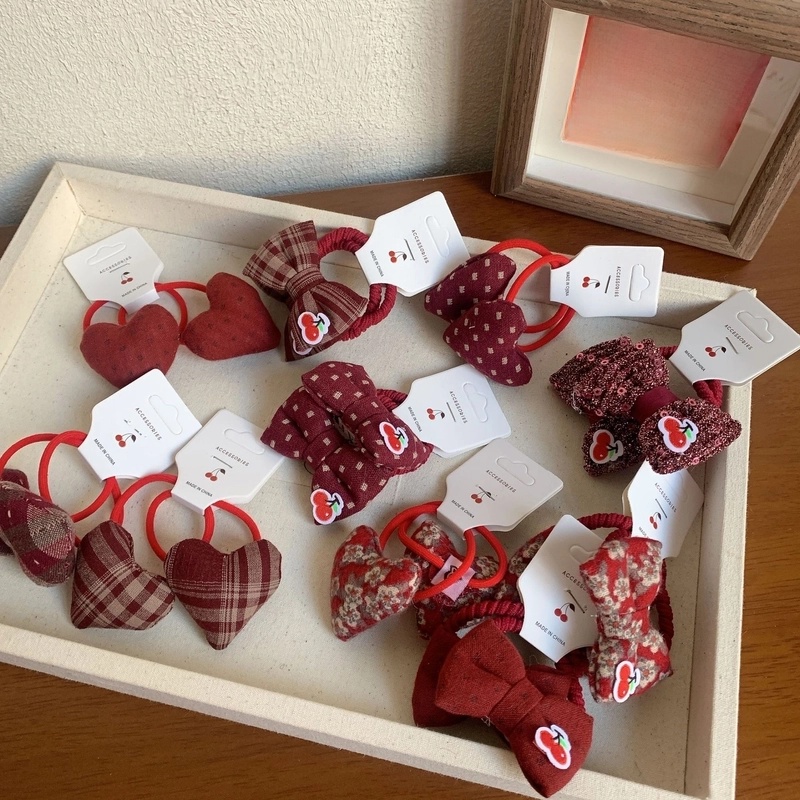 Cute Sweet Women's Plaid Heart Shape Cloth Hair Tie