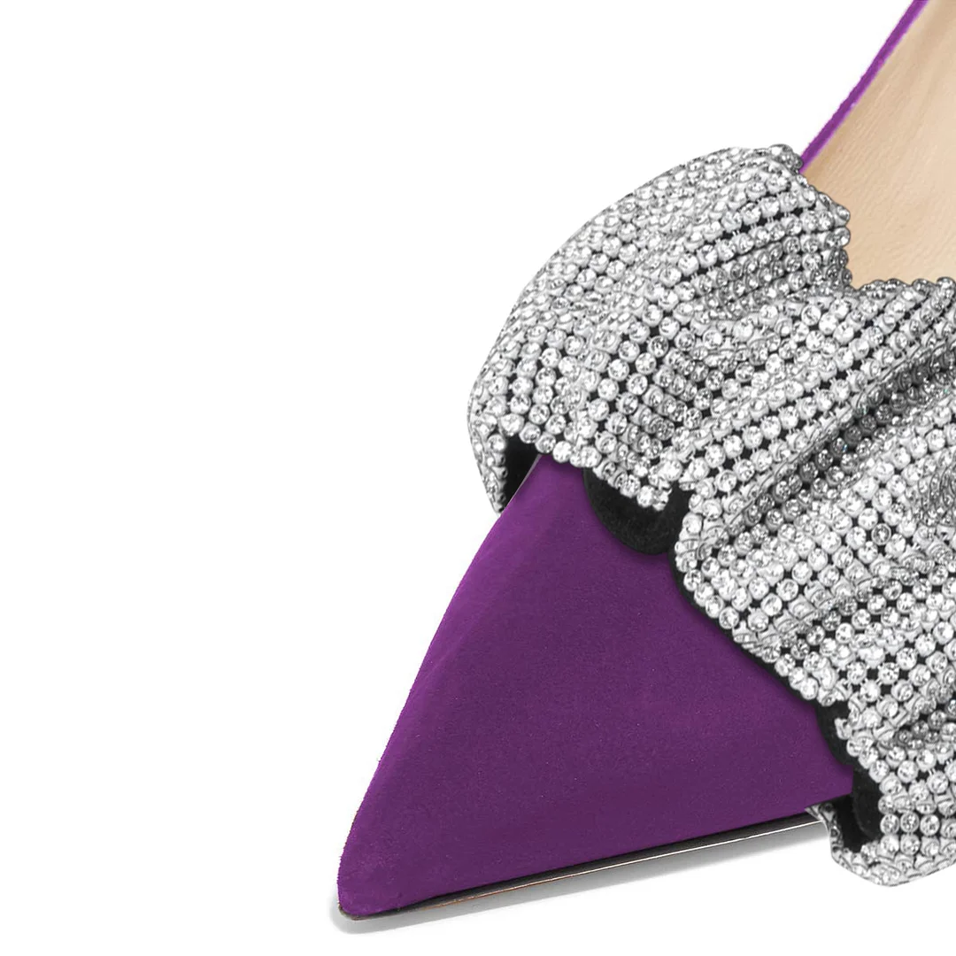 Faux Suede Pointed Rhinestone Embellished Purple Pumps for Women