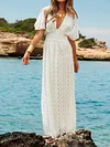 Solid Color Deep V-Neck Short Sleeve Empire Simple Maxi Dress