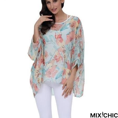 Plus Size Women Chiffon Blouse Shirt Batwing Sleeve Tops Blouses