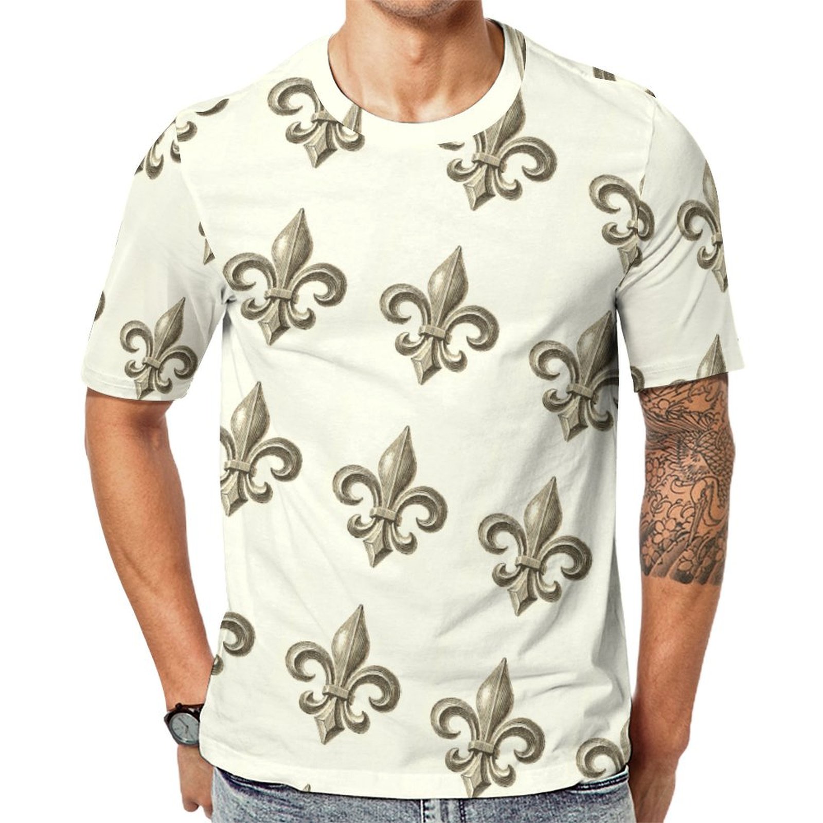 French Vintage Fleur De Lis Short Sleeve Print Unisex Tshirt Summer Casual Tees for Men and Women Coolcoshirts