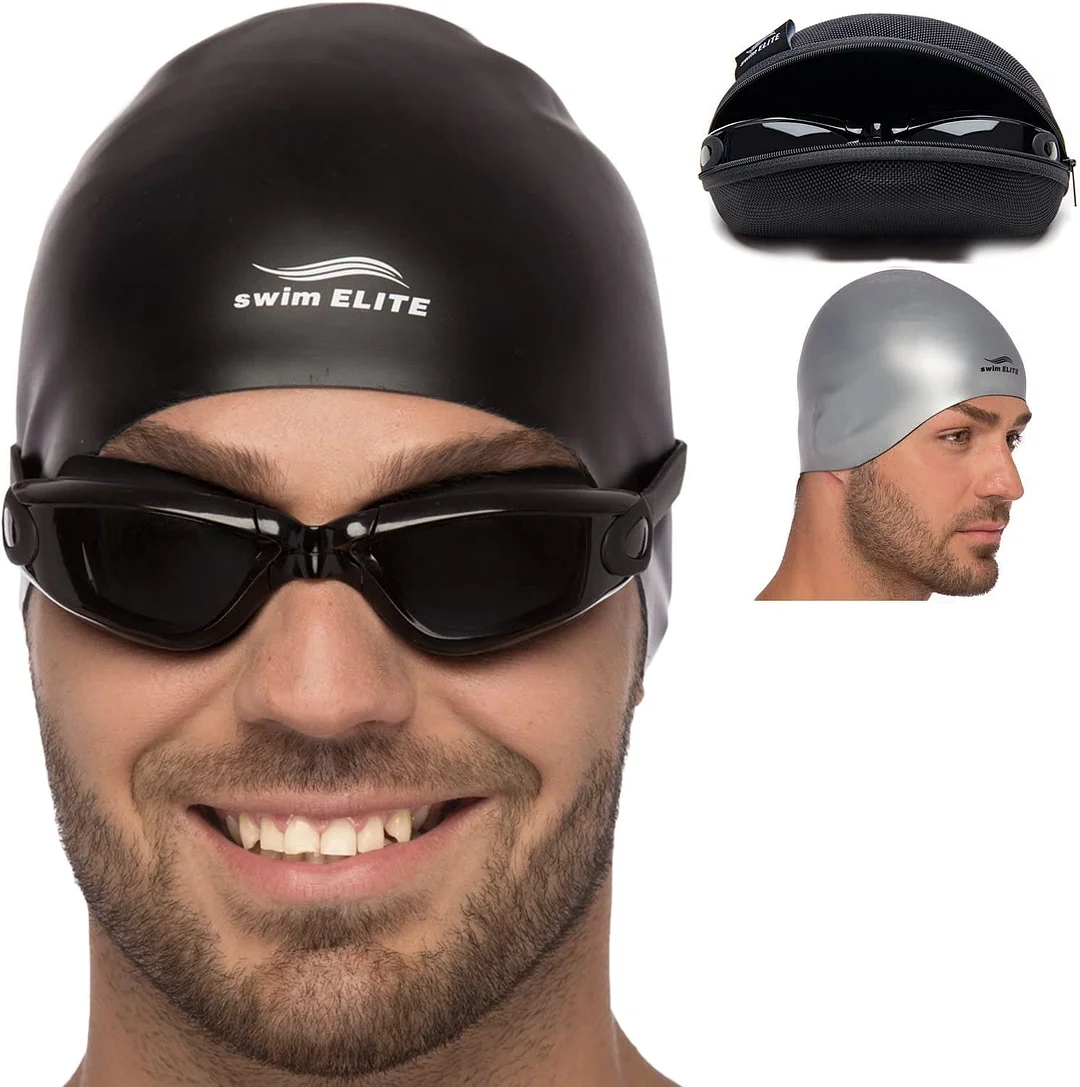 Swim Goggles + Reversible Swimming Cap + Protective Case • Exclusive Set