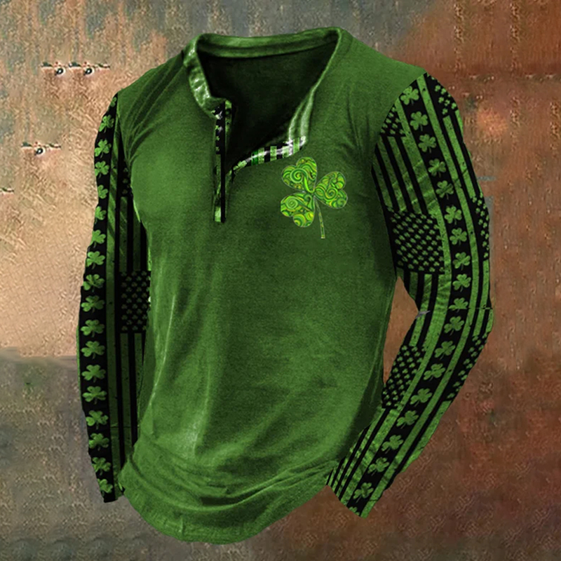 Men's St. Patrick's Day Henley Collar Long Sleeve T-Shirt wearshes