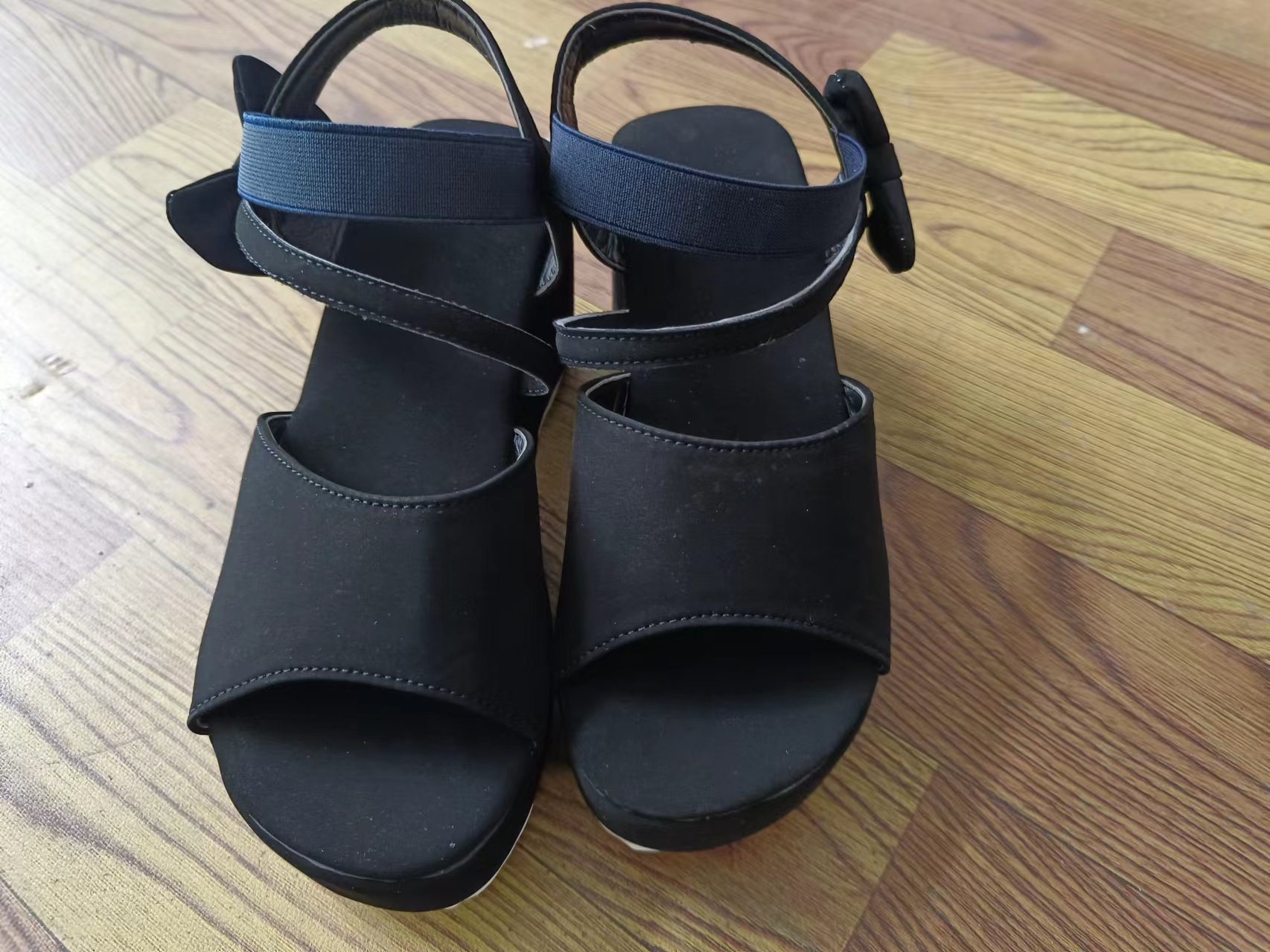 Mature Women Plus Size Suede Wedge Peep Toe Sandals
