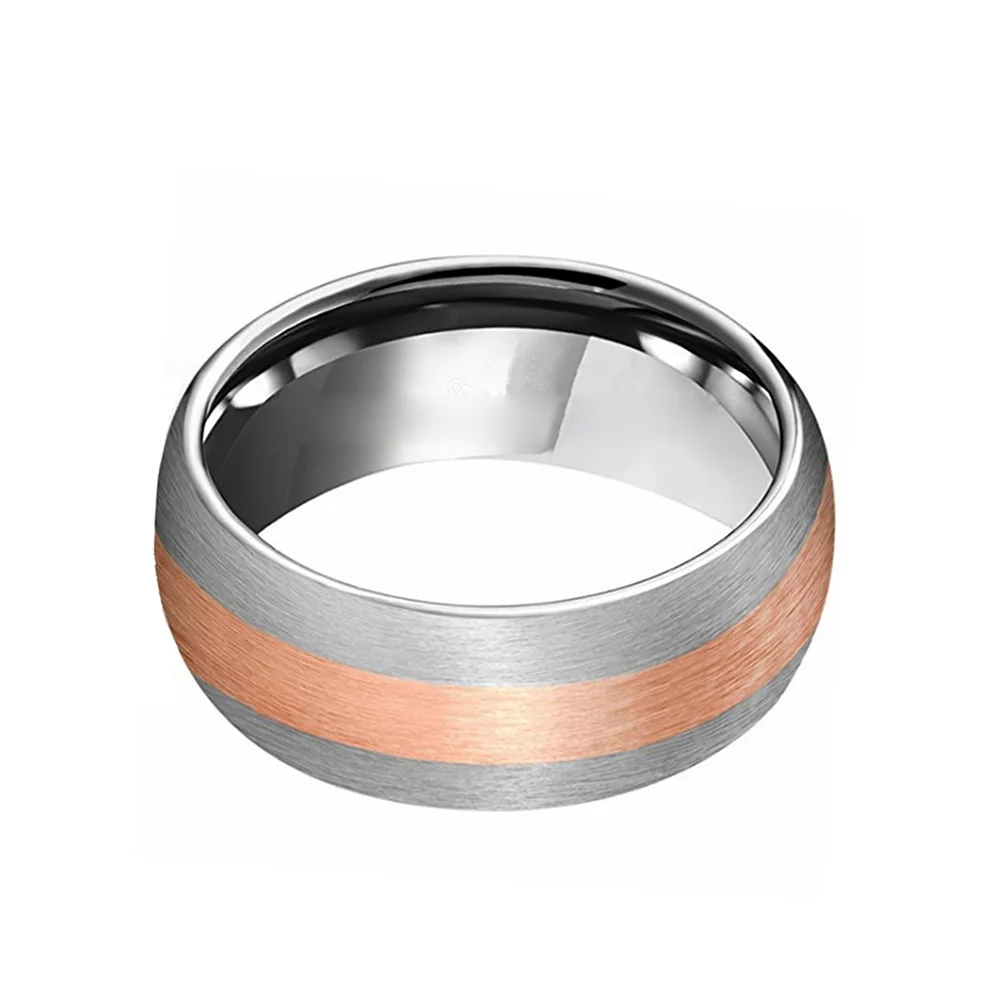 Rose Gold Plated Center 8mm Tungsten Rings Brushed Surface Band
