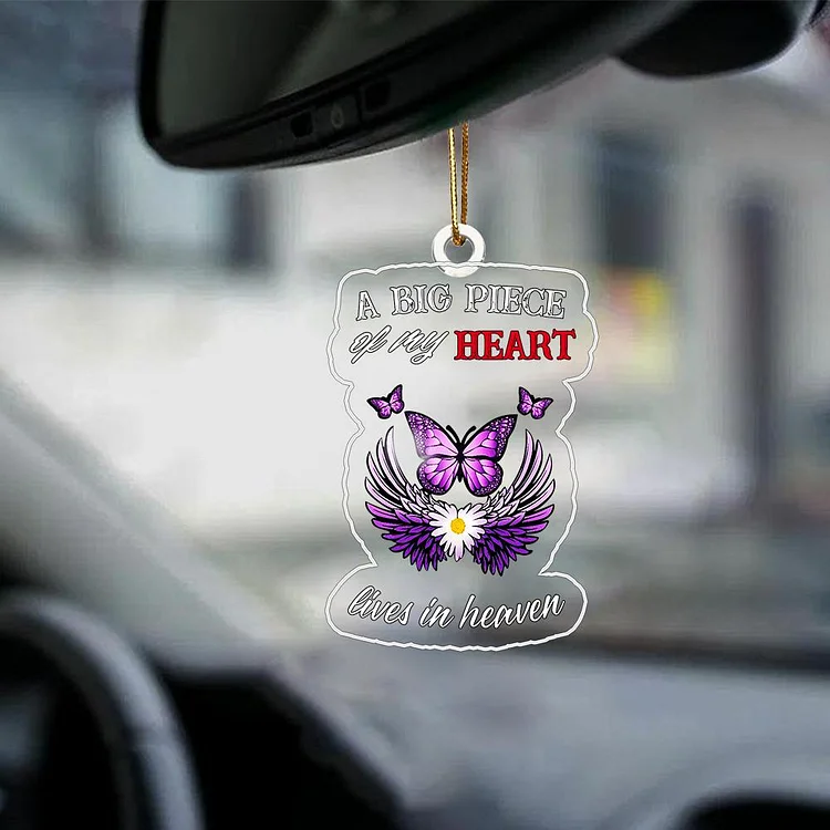 Butterfly and Wings Car Hanging Ornament "A Big Piece of My Heart Lives in Heaven"
