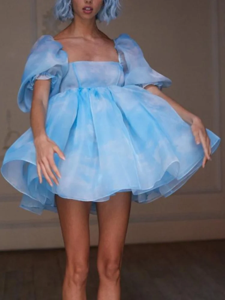 Sweet Tie Dye Puff Mini Dress
