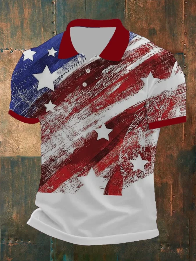 Men'S Retro Flag Print Polo Shirt 