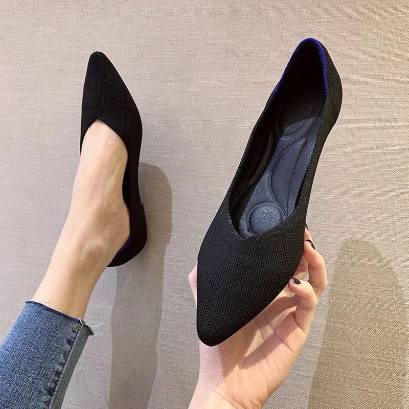 Women's Shoes Pumps Knitting Breathable Ladies Pointed Toe Female Comfort Shoes Slip on Shallow Ladies Loafers Office Low Heels
