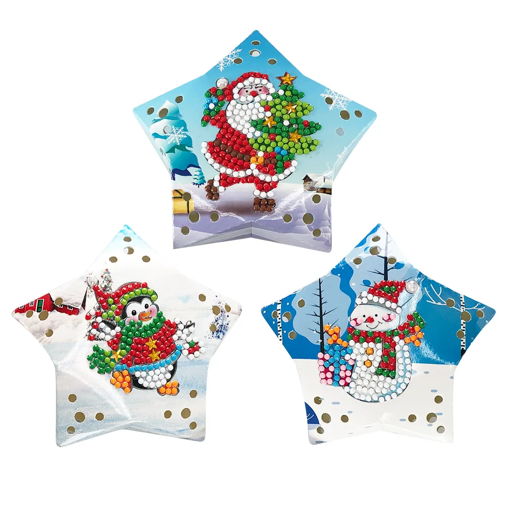 Kit 20 Pendentifs Diamant Peinture Noël à DIY – Flocon, Père Noël, Bonhomme De Neige, Strass à Coller