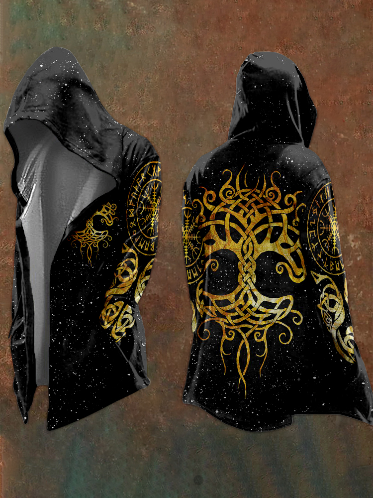 Comstylish Men's Yggdrasil Tree Of Life Viking Cozy Hooded Coat