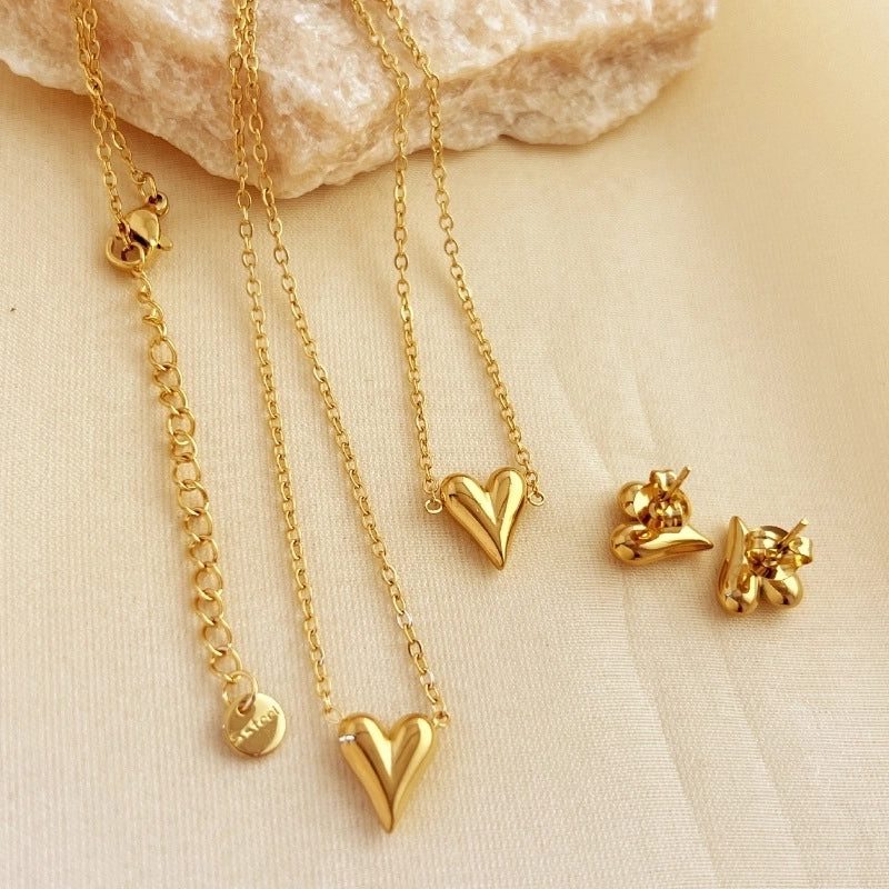 Retro Sweet Heart Shape 304 Stainless Steel Plating Jewelry Set Cable Chain