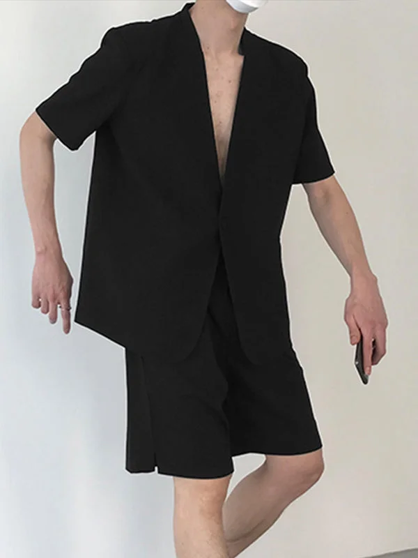 Mens Collarless Suit Shorts Two Pieces Outfits SKUJ36181