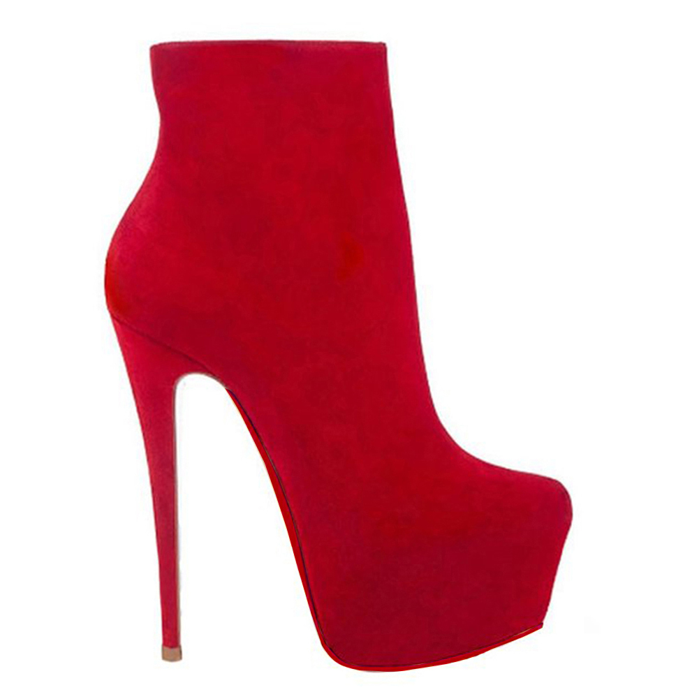 6.1" Women's Sky High Heels Platform Red Bottom Shoes Winter Suede Ankle Boots-MERUMOTE