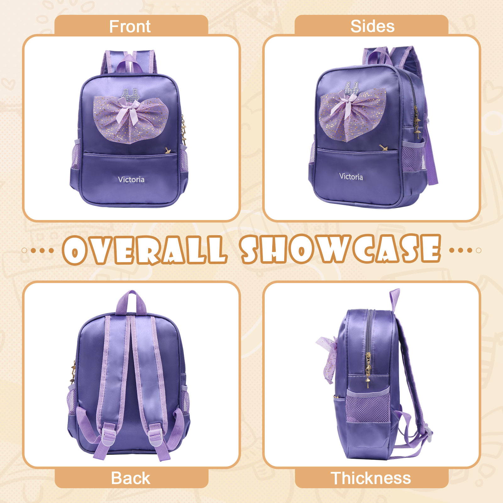 Personalised Princess Dress Style Schoolbag Custom Name Backpack Back To School Gift for Girls-Jessemade AU