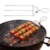 15.75 Inch Reusable Flat Grilling Skewers with Slider Push Bar Stainless Steel Grill Skewers with Storage Bag for Meats Chicken Sausage Veggie Shrimp Vegetables (2 fork Brush)