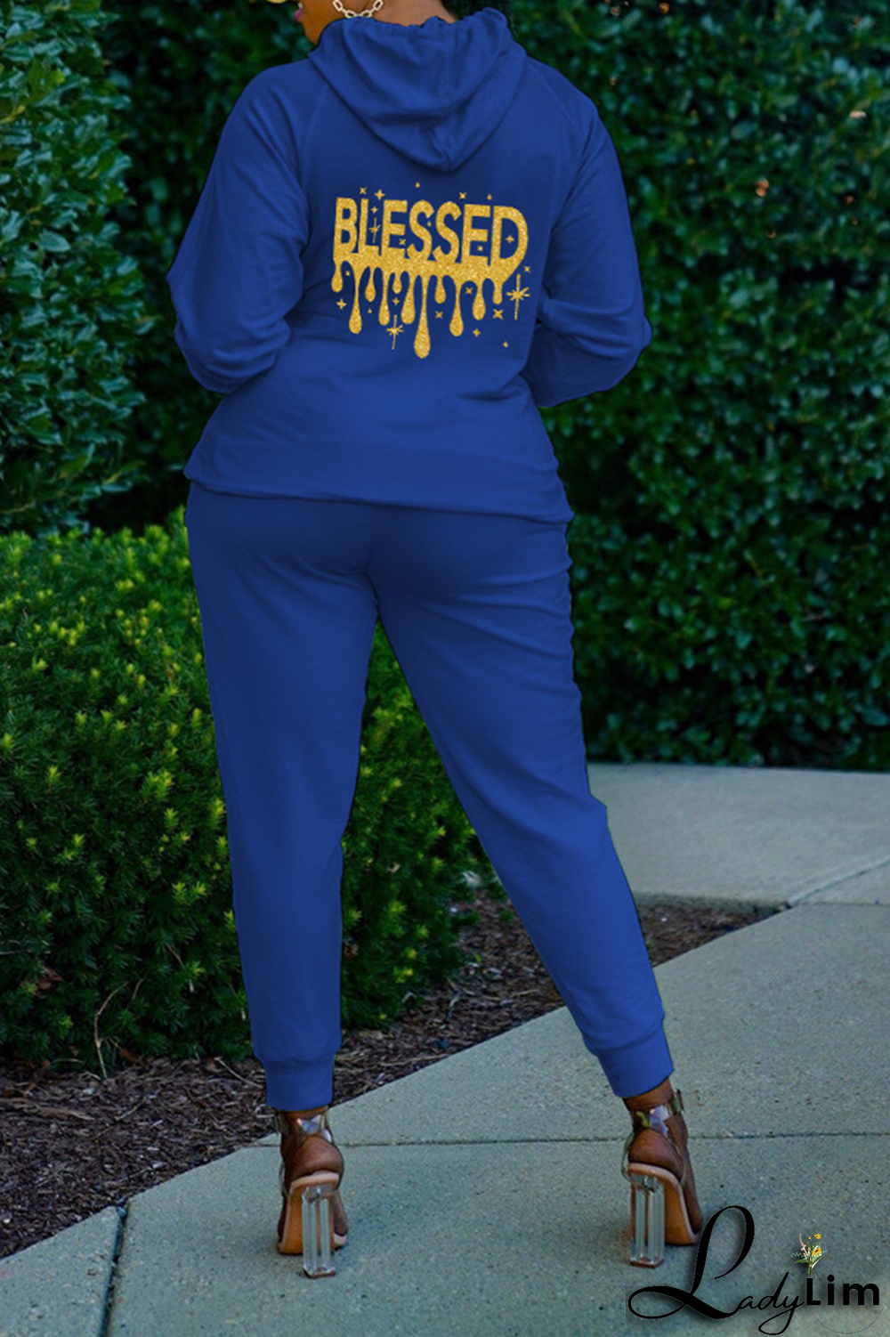 Black Fashion Print Patchwork Hooded Collar Long Sleeve Two Pieces