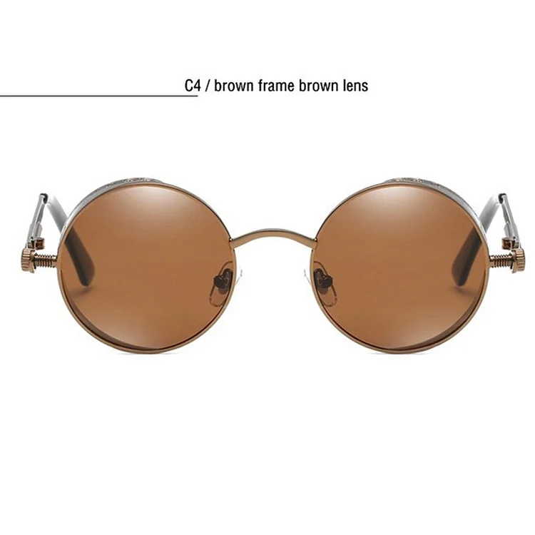 Round Metal Steampunk Polarized Vintage  Coating Sunglasses